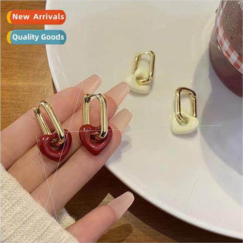French retro red love earrings 2023 new Korea hundred wh ear