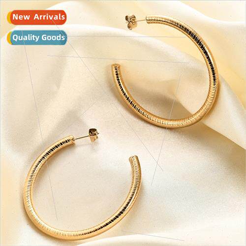 Europe ins new simple retro C word striped stainless steel e