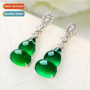 s925 silver green chalcedony gourd earrings celebry green ja