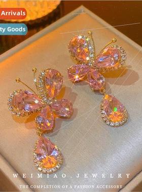 lver needle Mori ins diamond butterfly drop earrings fresh s
