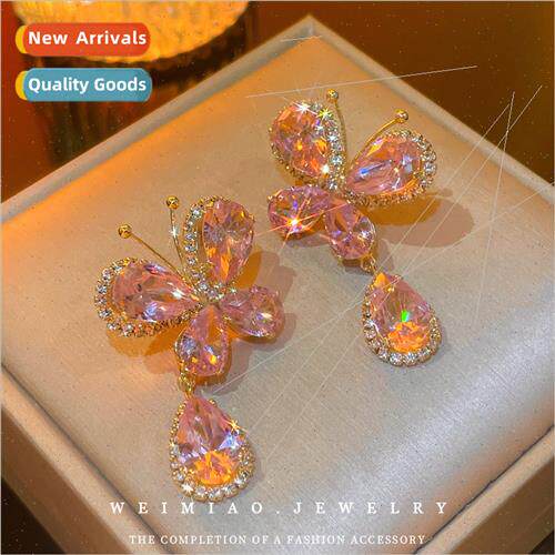 lver needle Mori ins diamond butterfly drop earrings fresh s