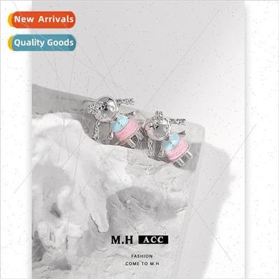 Ins niche cartoon girl earrings 925 silver pin simple earrin