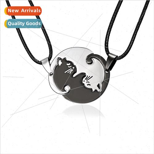 Stainless Steel Minimalist Animal Cat Pendant Black Whe Kten