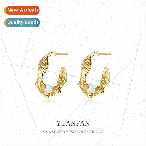 925 silver twisted geometric pearl earrings niche Europe ins