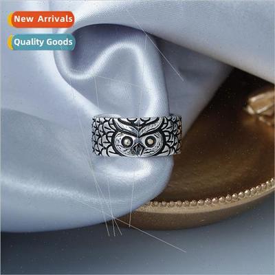 Vintage owl ring men jing nd anti Thai silver fashion niche