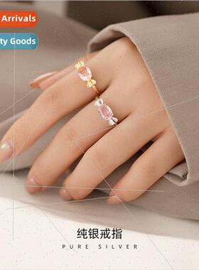 S925 lver Japan Cute Pink Candy Knot Ring che Girl Open Adju