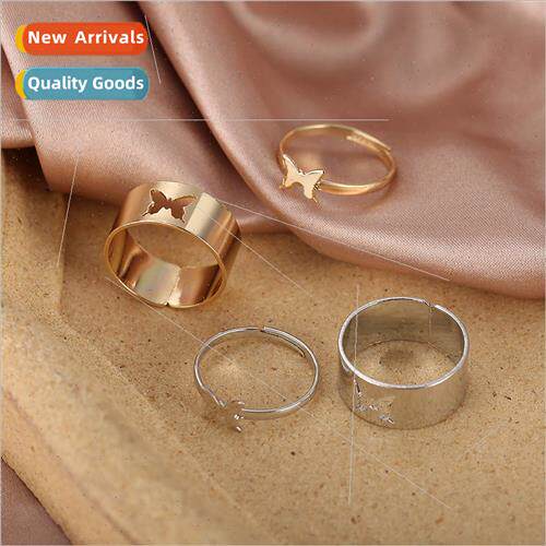 Europe butterfly hollow opening couple pair ring joint ring