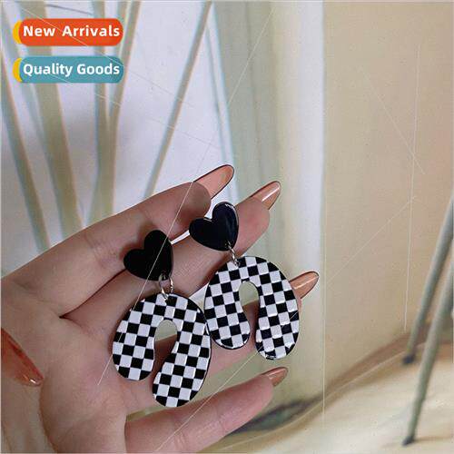 French vintage heart checkerboard grid 925 silver pin peach