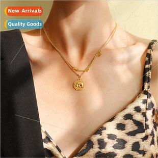 Korea Animal Elephant Round Plaque Pendant Smile Double Laye