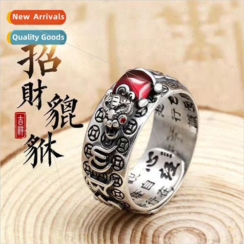 Anti Thai lver Vintage Garnet Parama Heart Sutra Ring Men Re