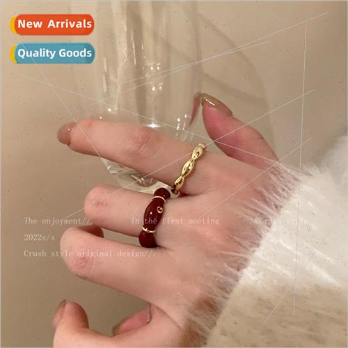 Red Drip Glaze Bamboo Adjustable Ring Women New Index Finger