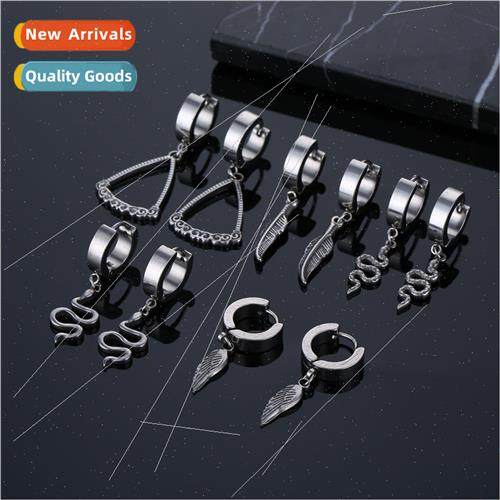 Europe retro stainless steel earrings niche paragraph feathe