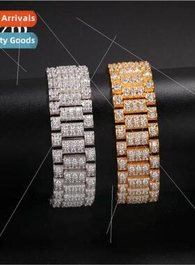 Hip Hop Zirconia Watch Chain Bracelet 18mm Wide Set Punk Bra