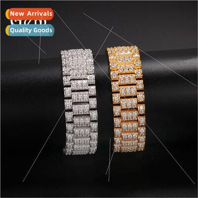 Hip Hop Zirconia Watch Chain Bracelet 18mm Wide Set Punk Bra