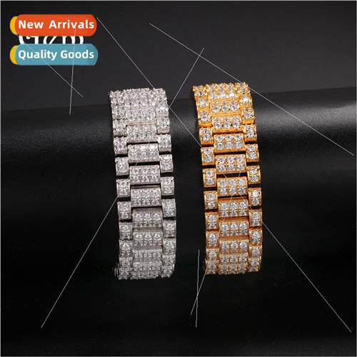 Hip Hop Zirconia Watch Chain Bracelet 18mm Wide Set Punk Bra