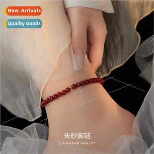 925 silver Zhu things go well natural cinnabar beaded anklet