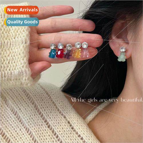 2023 Koreains rhinestone cute childish compact bear earrings