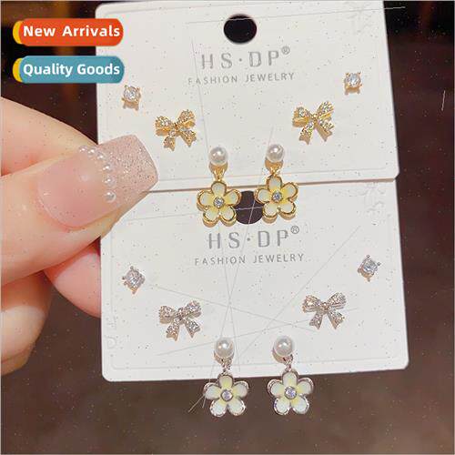 Fashion Sweet mple Bow Flower Earrings Set Tiny s925 lver Pi