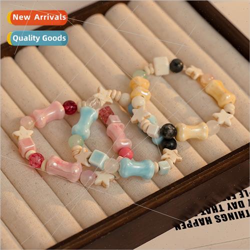Macaroon color bone ceramic beaded bracelet women summer nic