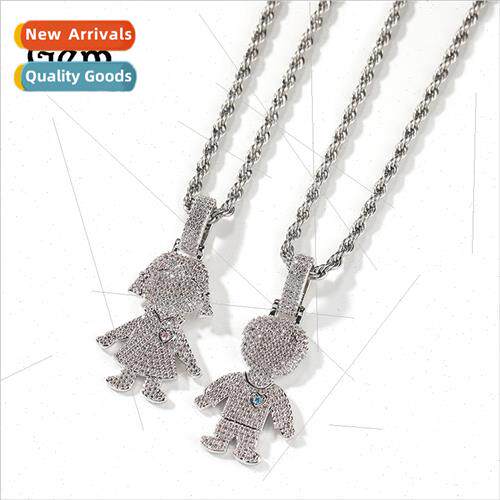 Hip Hop Cartoon Diamond Encrusted Couple Pendant Necklace ch