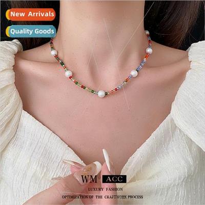 Bohemian colorful pearl splicing necklace fashion collarbone
