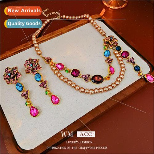 Earrings silver pin colorful inlaid diamond flowers tassel e