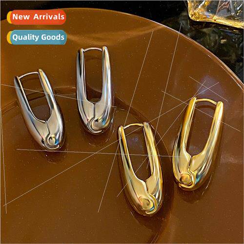 Europe Glossy Large Drop Shape Metal Earrings Earring Clip E