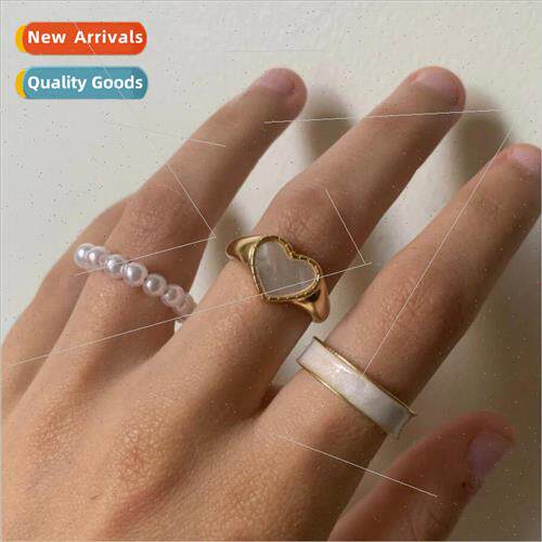Korea fashion new oil drop open ring set ring ins pearl bead