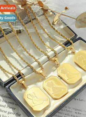 Europe ins vintage model square necklace tanium steel platin