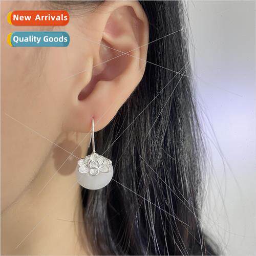 Whe chalcedony peace button lotus earrings female new ethnic