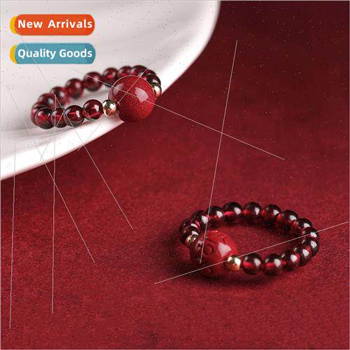 Natural Cinnabar Ring Women Garnet Index Finger 14k Gold Wra
