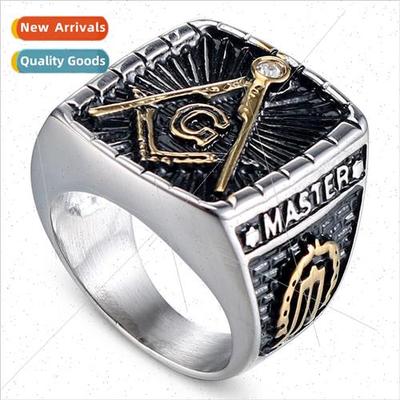 Europe Ring Vintage Men Diamond Set Masonic Ring Jewelry
