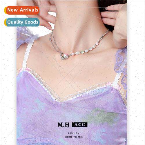 Oil dripping flower heart pearl necklace women hundred nd sw