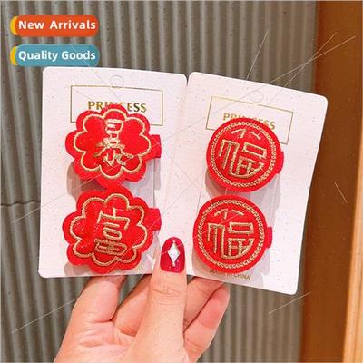 Hair clips hair accessories children red festive bangs clip