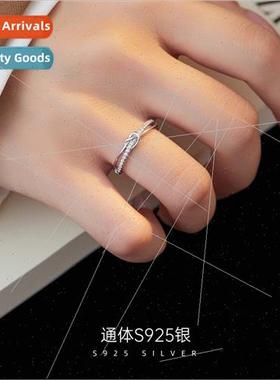 S925 lver Minimalist che Full Stars Knotted Open Double Fing