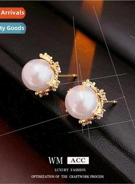 lver needle French round pearl compact earrings fashion hund