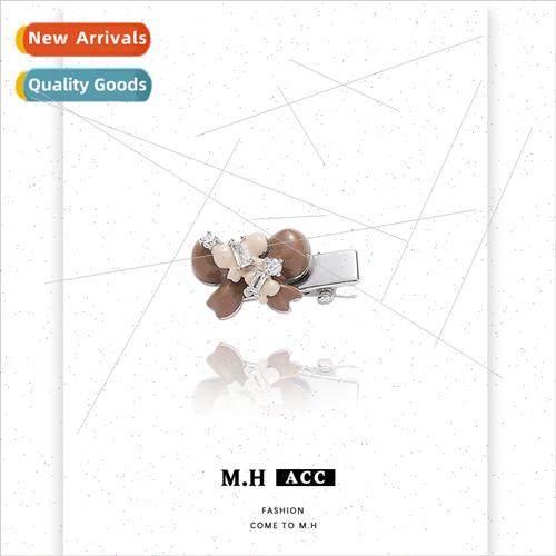 Brown bow zirconia small clip children sweet college hair cl