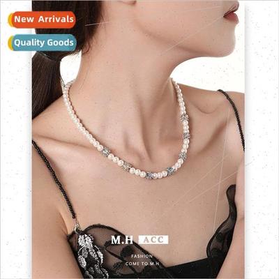 Color zirconium pearl necklace female tide simple beaded nec