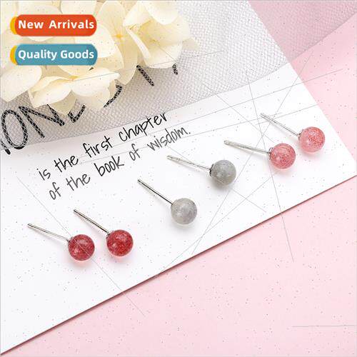 s925 silver Korea strawberry crystal earrings simple crystal