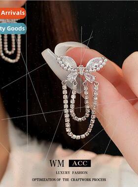 lver needle zirconia butterfly chain earrings Korea delicate