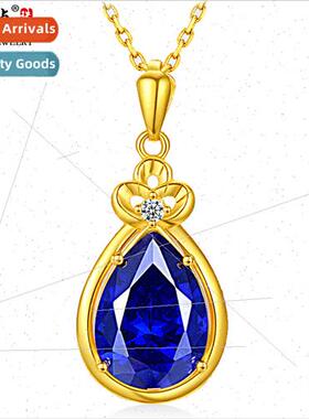 Gold necklace women collarbone pendant 999 gold blue set cha