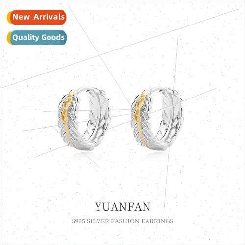 925 silver niche color clashing feather hoop earrings female