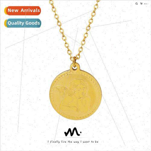 Ins hundred match cherub cupid round card necklace female co