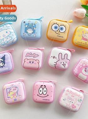 Cartoon mini small square bag coin purse zipper earphone dat