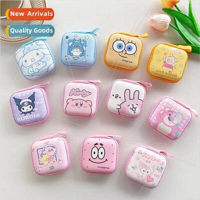 Cartoon mini small square bag coin purse zipper earphone dat