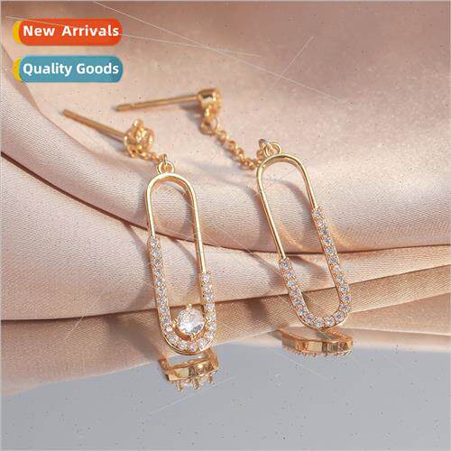 2023 new fashion nd wh long geometric earrings whe stone gol