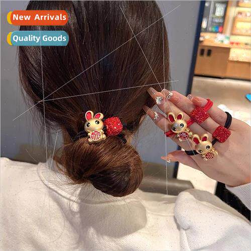 Red rabb leather btie pill hair circle tie ponytail rubber b