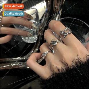 Whe square diamond threepcs ring set female ins tide niche s