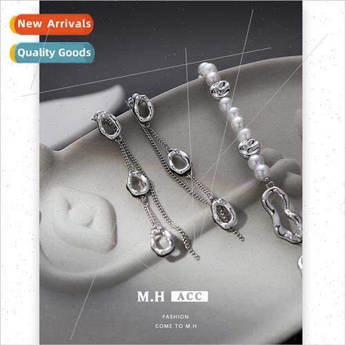 New pleated tassel earrings female fashion spicy 925 silver
