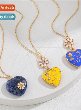 heart peach enamel drip necklace women Europe lapis lazuli h